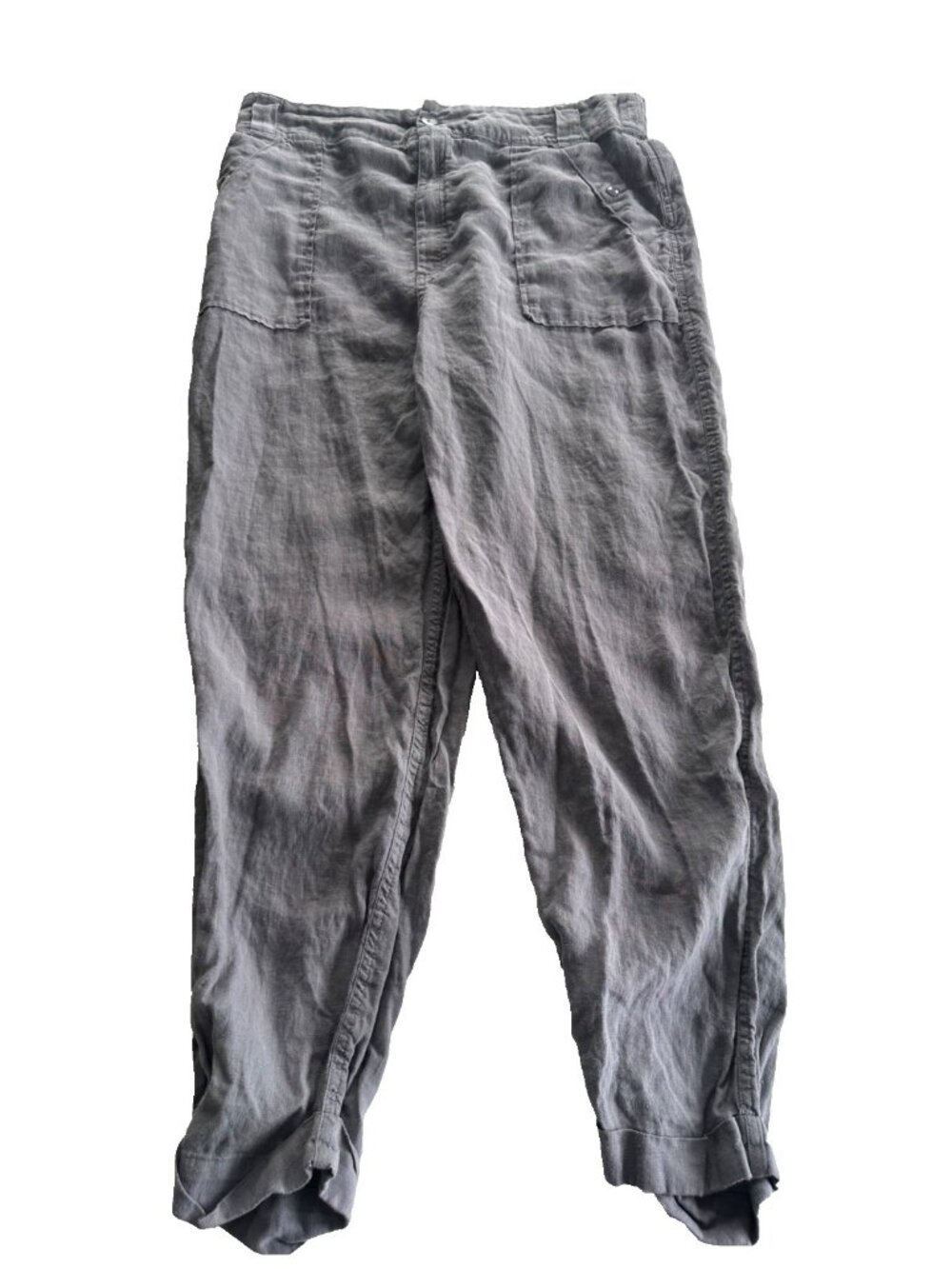Tahari Women's XL Grey 100% Linen Pants Pockets Casual